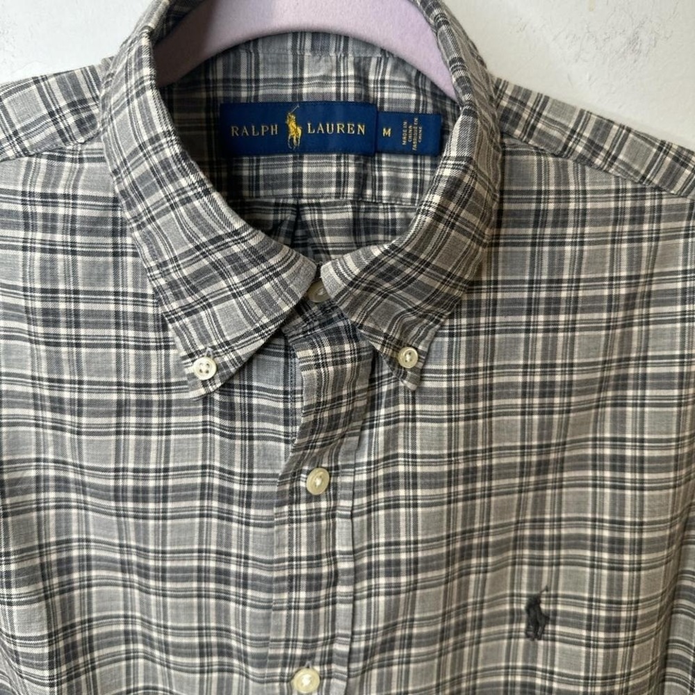 Ralph Lauren grey plaid button down shirt mens MEDIUM - Picture 2 of 8